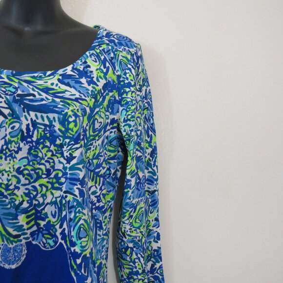 Lilly Pulitzer Size Small Beacon Dress 3/4 Sleeve Shift Dress Blue Split Print - Picture 5 of 5